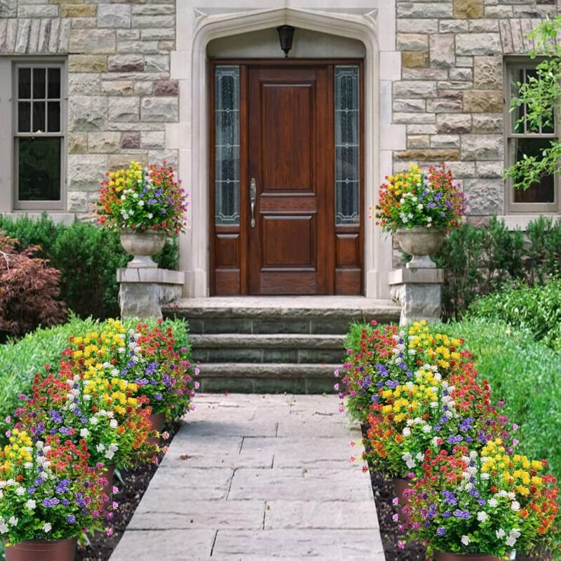 Elecoutek 12 Paquetes Flores Artificiales Exterior y Interior, Flor Falsas Resistentes UV Plantas Artificiales Decoracion Flores de Plastico para Cesta Colgante, Jarron, Jardín, Ventana - Imagen 7