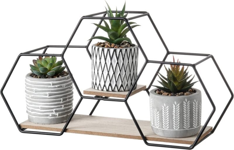 TERESA'S COLLECTIONS Planta Artificial con Maceta, Juego de 3 Plantas Suculentas Artificiales como Decoración para el hHogar y la Oficina, Macetas para Flores, Regalos