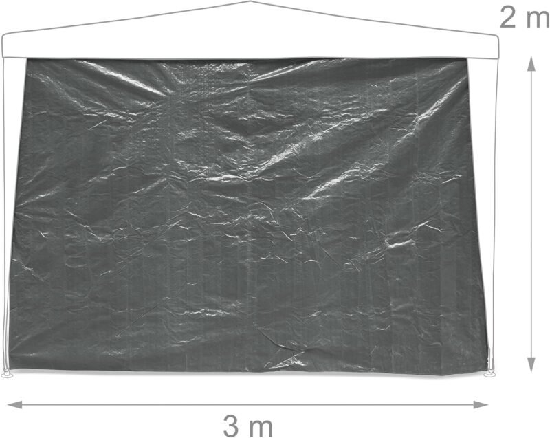 Relaxdays Paneles Laterales Carpa 3x3m, Set de 3, Paredes Pérgola, con Ventanas, Cierre de Contacto, Cerramientos Cenador, Gris, 200 x 300 x 0.1 cm - Imagen 4