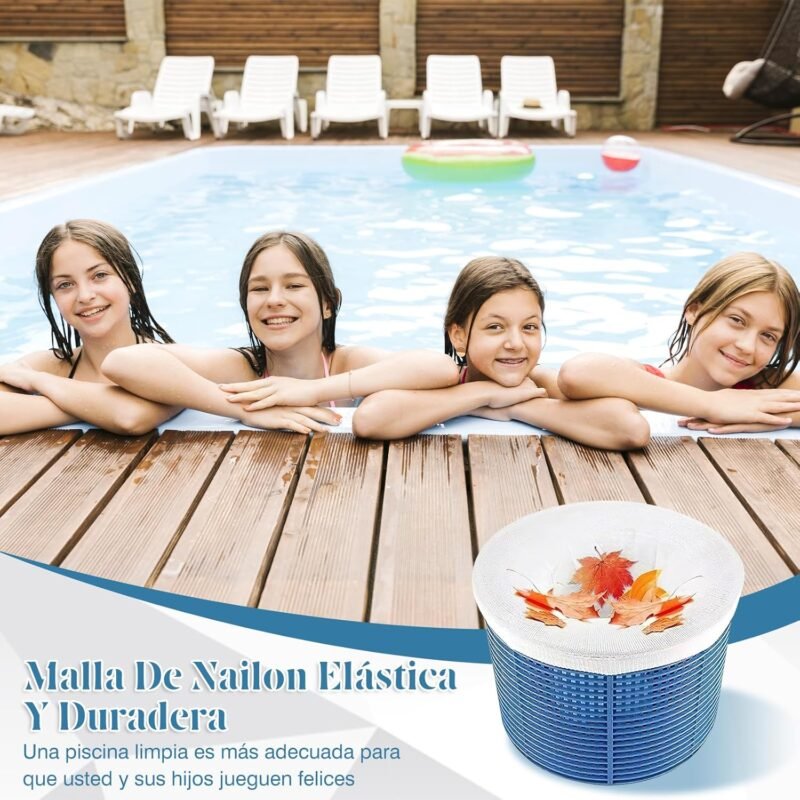 ZOCONE 40PCS Blanco Calcetines Skimmer Piscina Filtro Reutilizables Calcetines Skimmer Universal con Papel de Prueba de PH Calcetines para Cesta Piscina Bolsas para Filtros para Capturar Hojas Cabello - Imagen 3