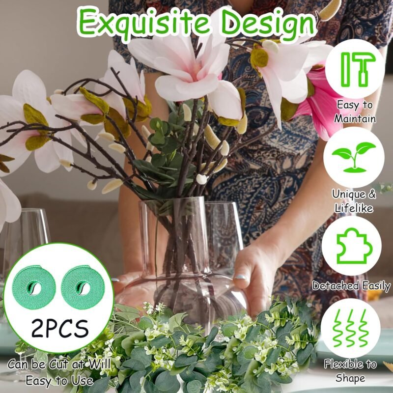 TAIXING 2 Piezas Guirnaldas Artificiales de Eucalipto con Hojas, Eucalipto Artificial Guirnalda Flores, Guirnalda de Eucalipto Artificial para Bodas, Fiestas, Mesas de Comedor, Repisas, Escaleras - Imagen 6