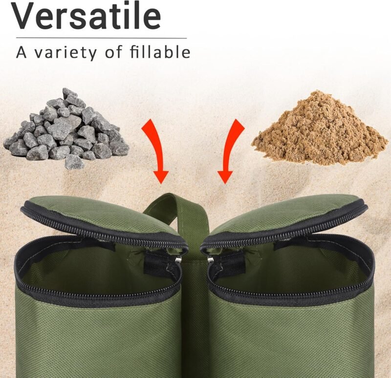 Pesas para bolsas de arena para cenador, paquete de 4 pesas de arena para cenador, pesas para muebles de jardín, bolsa de arena con cremallera superior de doble pierna (4, verde) - Imagen 4