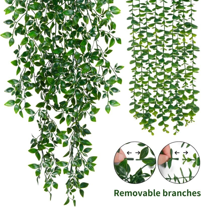 Elecoutek Plantas Artificiales Colgantes en Maceta, 3Pcs Verdes Falsa Planta Interior Vid hasta 80 cm de Largo Plástico Plantas Decorativas para Sala de Estar Balcón Jardín Cocina - Imagen 3