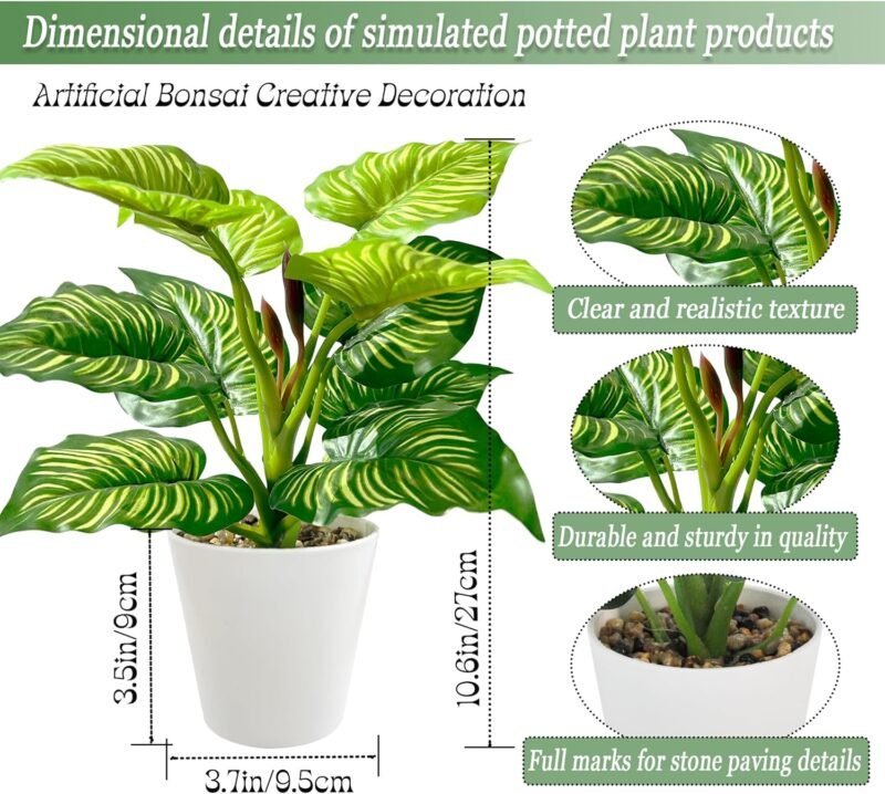 TINA Planta Artificial Decorativa 28 cm Planta Artificial Interior en Maceta Plantas Falsas de Plástico Planta Artificial Decorativa con Maceta Planta Artificial para Hogar (Dieffenbachia) - Imagen 2