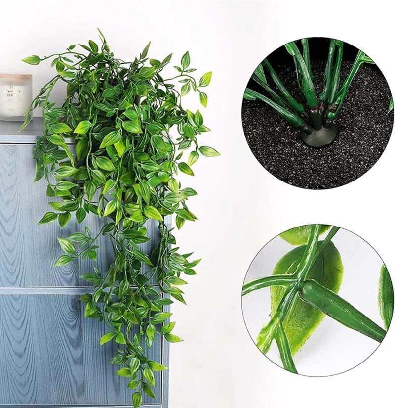 Plantas Artificiales Colgantes de Plástico Helecho, 2 Piezas Corona de Hiedra Falsa Planta, Plantas Artificiales Decorativas Exteriores Interiores, Falso Colgante de Plantas para Habitación - Imagen 3