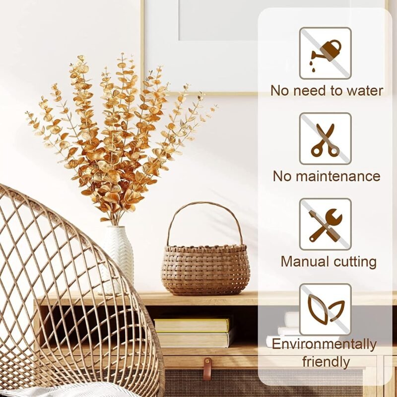 Topspitgo Eucalipto Hojas Artificial Decoracion,10 Palos Plantas Ramas de Eucalipto,Eucalipto Utilizado para Navidad Decoración Decorativa para el Hogar Boda Arreglo Floral Plantas Verdes - Imagen 5