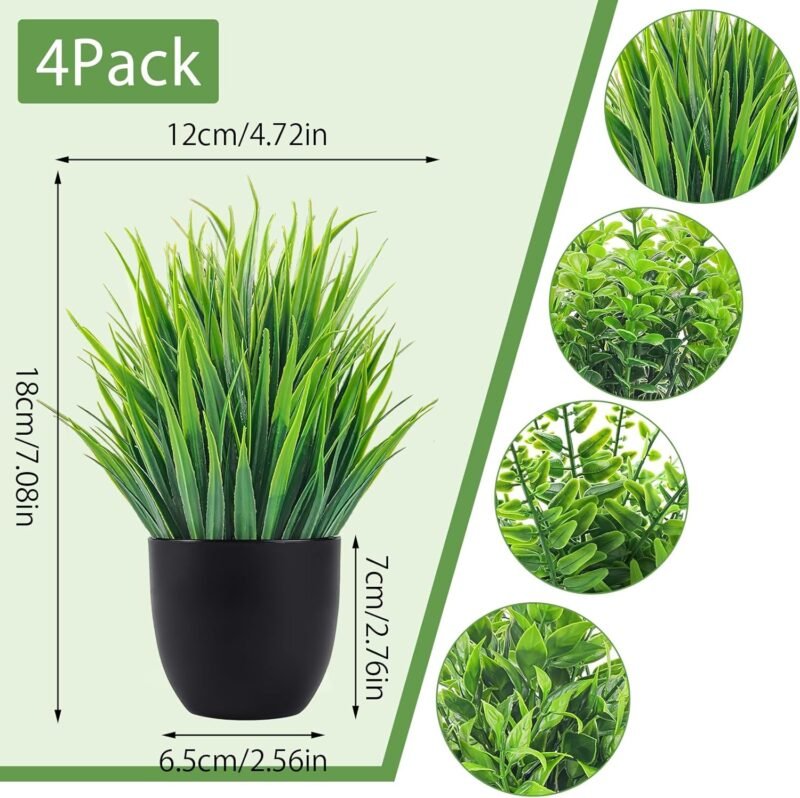 APOMOONS 4 Piezas Mini Plantas Artificiales Verde Plástico Plantas Falsas con Macetas para Mesa de Despacho Baño Hogar Decoración - Imagen 2