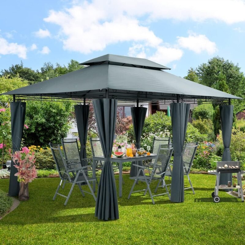 CASARIA® Cenador Topas 3x4m Metal Repelente al Agua UV50+ Paredes Laterales Carpa Jardín Antracita - Imagen 2