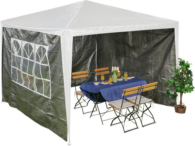Relaxdays Paneles Laterales Carpa 3x3m, Set de 3, Paredes Pérgola, con Ventanas, Cierre de Contacto, Cerramientos Cenador, Gris, 200 x 300 x 0.1 cm