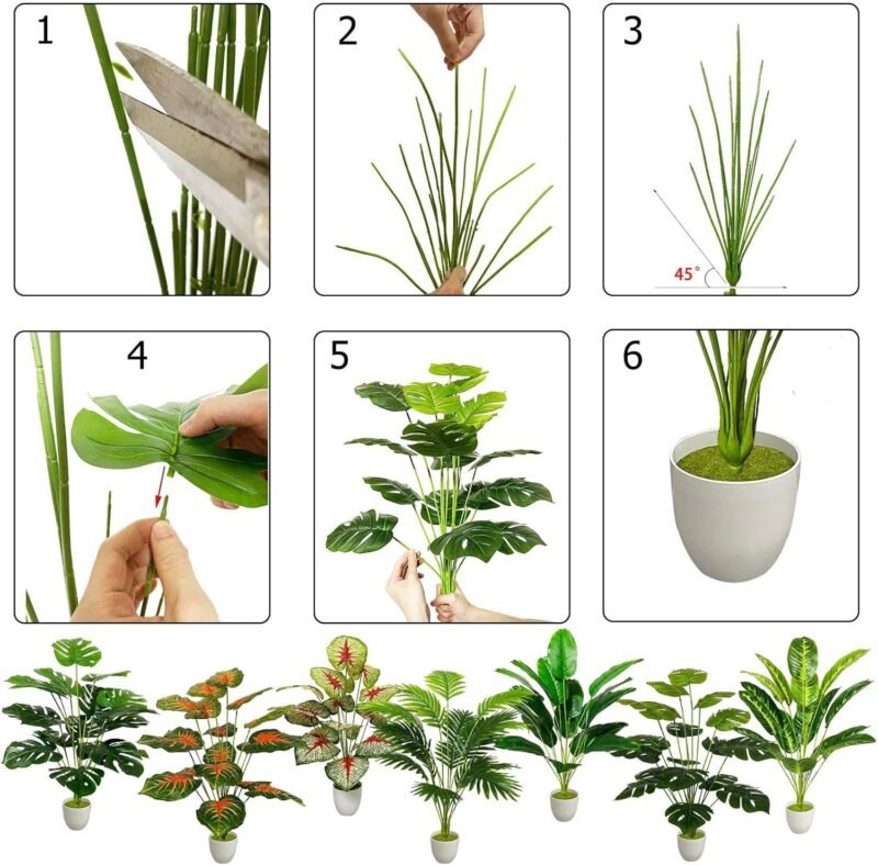 Zelihrdu Plantas artificiales como auténticas palmeras artificiales en maceta, planta artificial en maceta, planta de plástico, planta falsa, decoración para salón, balcón, dormitorio, oficina, regalo - Imagen 7