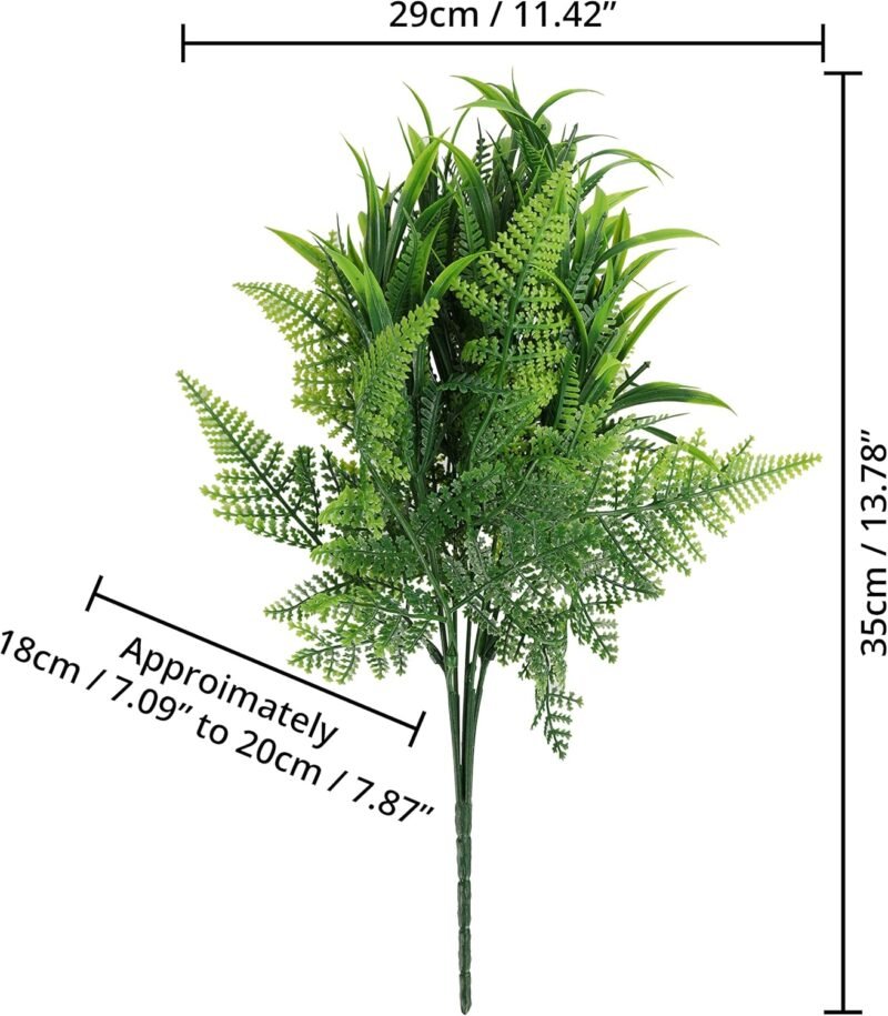 BELLE VOUS Plantas de Plastico Verdes (Pack de 6) Plantas Artificiales Decorativas para Interior/Exterior Colgantes - Follaje Hojas Verdes Artificiales, Hogar, Jardín, Cesta Colgante, Bodas, Oficina - Imagen 2