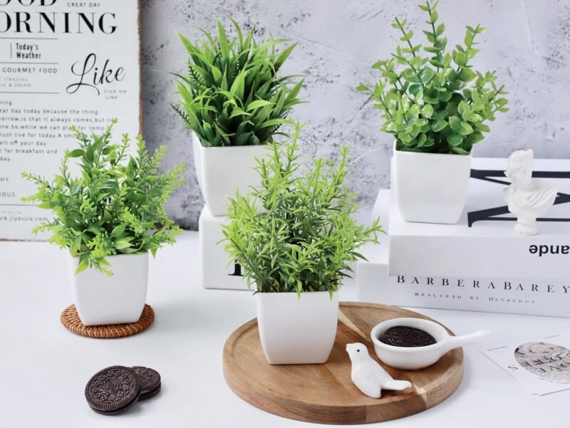 Bafenli 4 Piezas Mini Plantas Artificiales Verde Plástico Plantas Falsas con Macetas para Mesa de Despacho Baño Hogar Decoración - Imagen 4