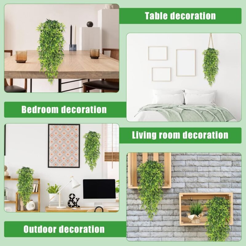 YMIFEEY 4Pcs 82cm Plantas Artificiales Colgantes Hoja de Bambú Plantas Artificiales Decorativas Plantas Falsas de Plástico Planta Colgante Artificiales para Decoración Exterior Interior Pared Boda - Imagen 7