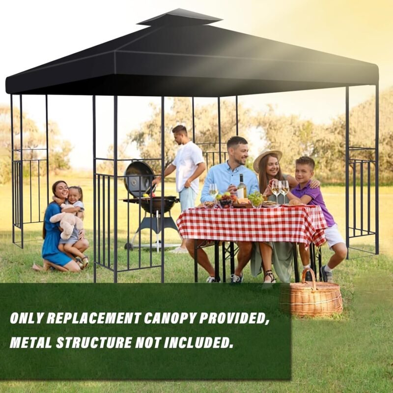 MaxEarn Cubierta de repuesto para toldo, cubierta impermeable de 3 x 3 m, cubierta de doble piso, cubierta de cenador de jardín al aire libre, techo negro anti-UV, refugios de toldo de patio, solo - Imagen 4