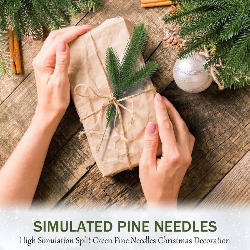 24 Pcs Falsas Verdes Agujas De Pino Guirnaldas Agujas De Pino De Plantas Verdes De Imitación Ramas De Pino De Plástico Ramas De Abeto Artificiales Naturales para Navidad Decoración del Hogar (Verde) - Imagen 2