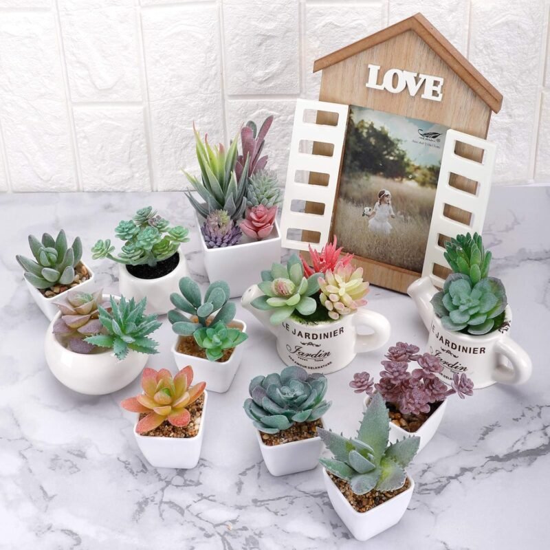 CEWOR 20 suculentas artificiales flocadas, mini plantas suculentas falsas, decoración de primera calidad para manualidades, hogar, pared, jardín, arreglo, decoración de oficina (sin maceta) - Imagen 4