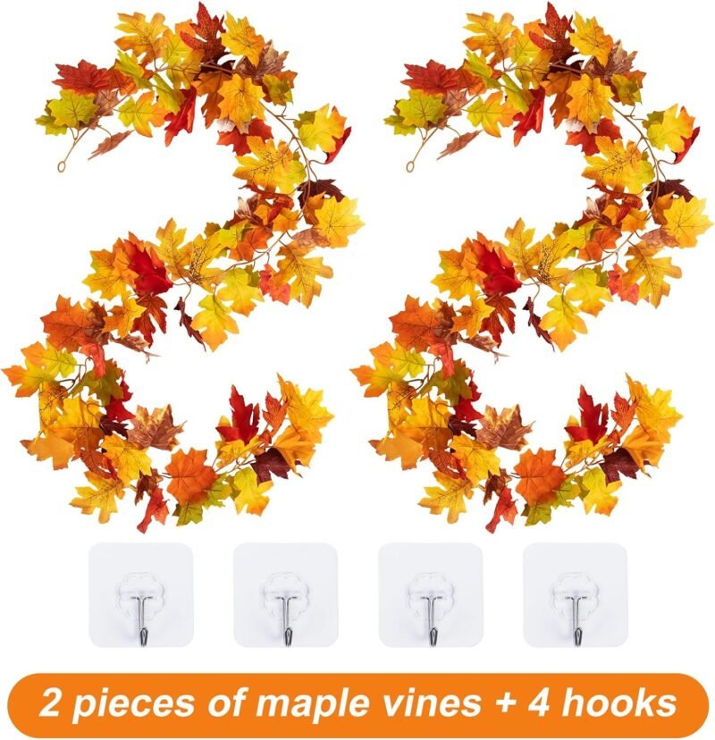 Hywean Homd 2 Piezas de Hojas de Arce Artificiales, Hojas Artificiales Colgantes, Plantas Artificiales Colgantes para Halloween, Decoración de Paredes Interiores y Exteriores, 175cm - Imagen 4