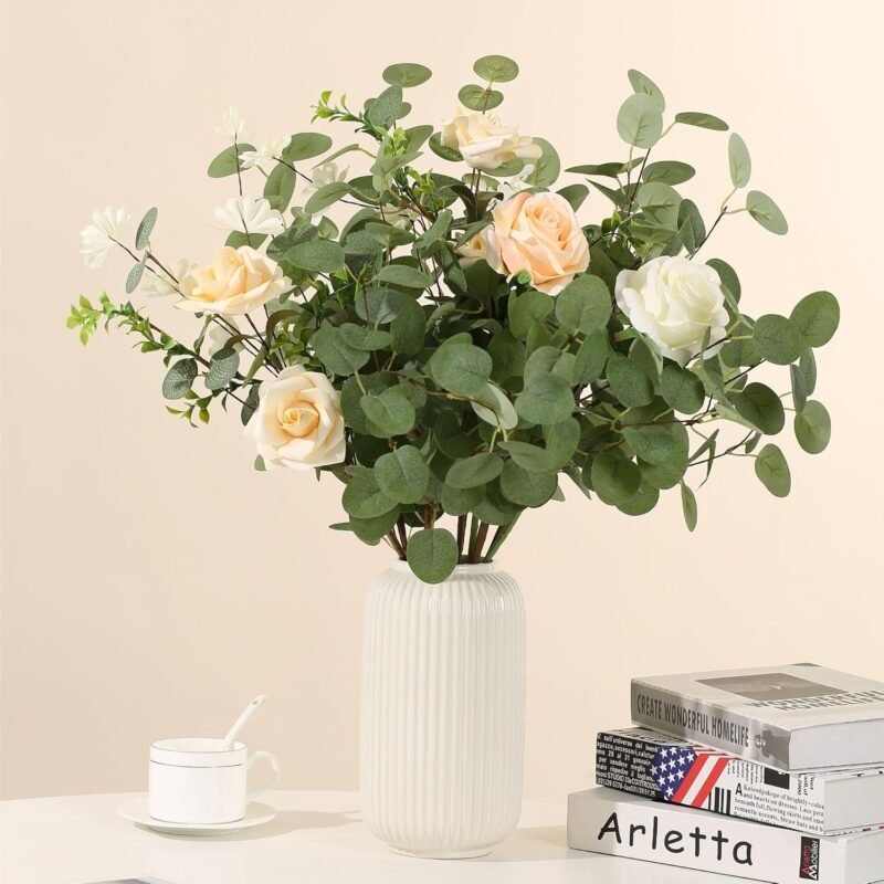 HNVNER 6 Manojos de Eucalipto Artificial Ramas Eucalipto Verdes 60cm Hojas de Eucalipto Artificiales para Decoración De Fiestas, Bodas, Jardín, Hogar, Oficina,Arreglos Florales - Imagen 4