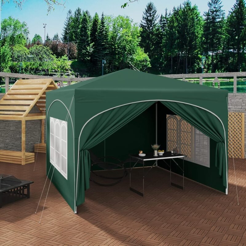 WOLTU Pabellón de Jardín Cenador Plegable Pérgola con Techo Carpa para Exteriores de Tela Oxford, 3x3 m, con Paredes Laterales Altura Ajustable para Camping y Playa,Verde - Imagen 2