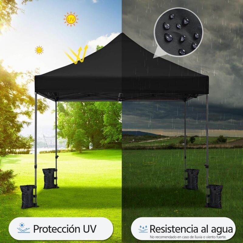 Yaheetech Carpa Plegable 3x3 Cenador Plegable de Jardín Resistente al Agua Carpa de Jardín con Bolsa de Transporte con Ruedas para Exterior Fiestas Camping Negro - Imagen 9