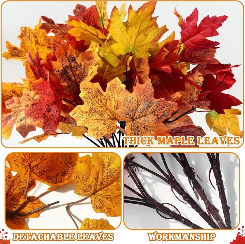 YMIFEEY 4 ramas de hojas de arce artificiales, hojas de otoño artificiales, plantas artificiales de hojas de arce, hojas de arce, hojas de arce, hojas de arce artificiales de otoño para interiores y - Imagen 3