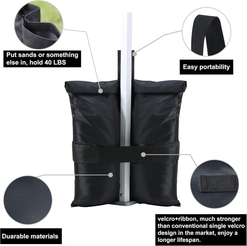 ABCCANOPY Bolsas de Peso para cenador instantáneo, Resistentes, kiosco, Patio al Aire Libre, Patio Trasero, Juego de 4 a 40 Libras de Capacidad por Bolsa - Imagen 3