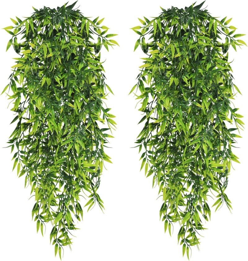 YMIFEEY 4Pcs 82cm Plantas Artificiales Colgantes Hoja de Bambú Plantas Artificiales Decorativas Plantas Falsas de Plástico Planta Colgante Artificiales para Decoración Exterior Interior Pared Boda