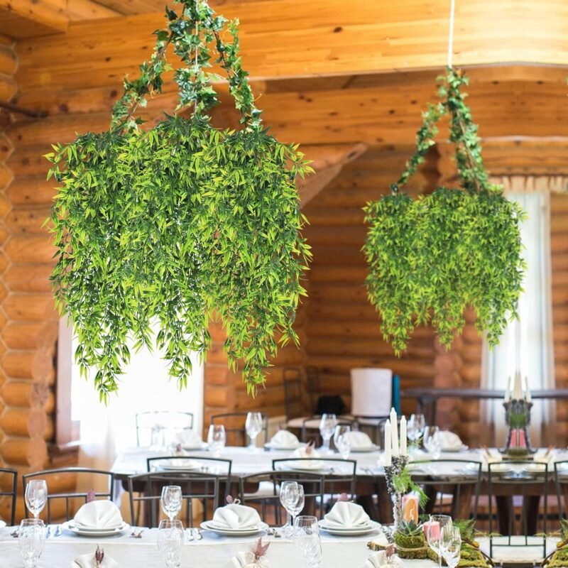YMIFEEY 4Pcs 82cm Plantas Artificiales Colgantes Hoja de Bambú Plantas Artificiales Decorativas Plantas Falsas de Plástico Planta Colgante Artificiales para Decoración Exterior Interior Pared Boda - Imagen 4