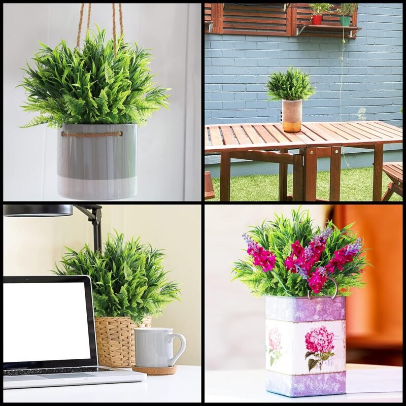 BELLE VOUS Plantas de Plastico Verdes (Pack de 6) Plantas Artificiales Decorativas para Interior/Exterior Colgantes - Follaje Hojas Verdes Artificiales, Hogar, Jardín, Cesta Colgante, Bodas, Oficina - Imagen 6