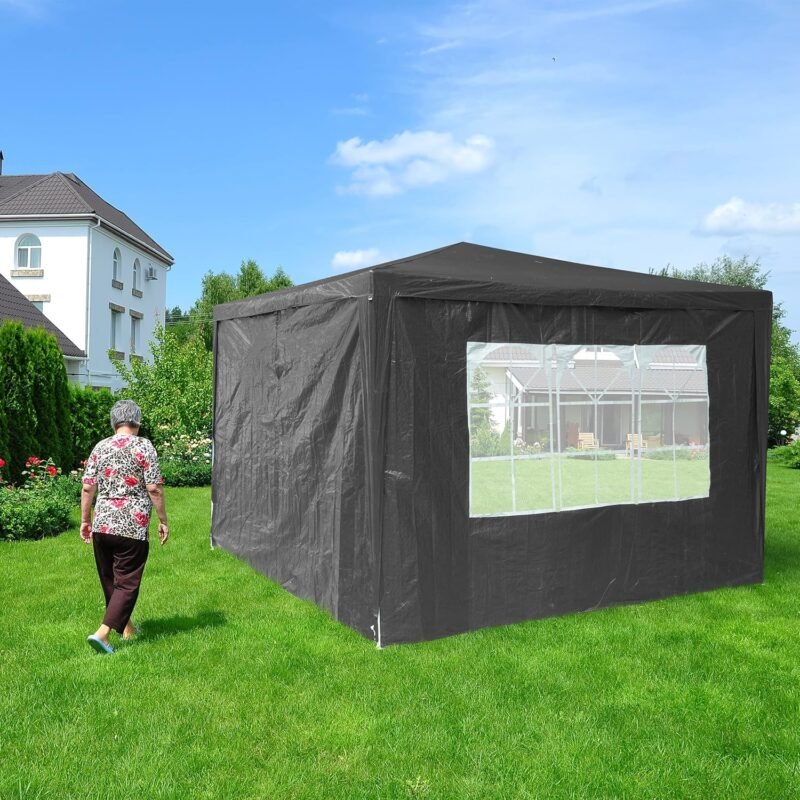 Relaxdays Set 2 Paneles Laterales Carpa, 2x3 m, Cortinas Cenador, con Ventana, Impermeables, Lonas Cierre Pérgola, Gris - Imagen 3