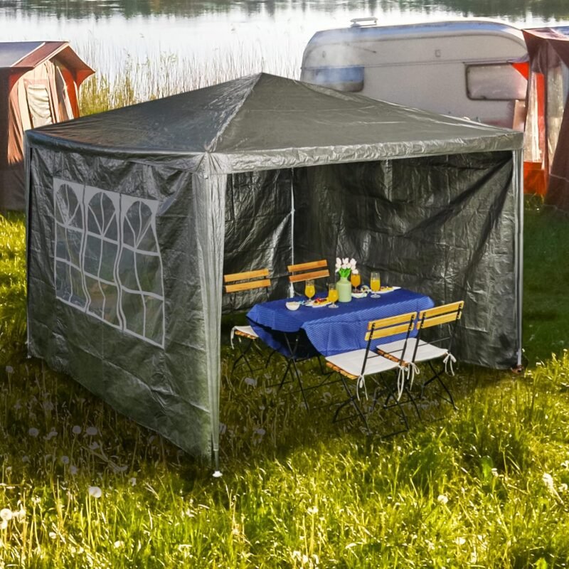 Relaxdays Paneles Laterales Carpa 3x3m, Set de 3, Paredes Pérgola, con Ventanas, Cierre de Contacto, Cerramientos Cenador, Gris, 200 x 300 x 0.1 cm - Imagen 3