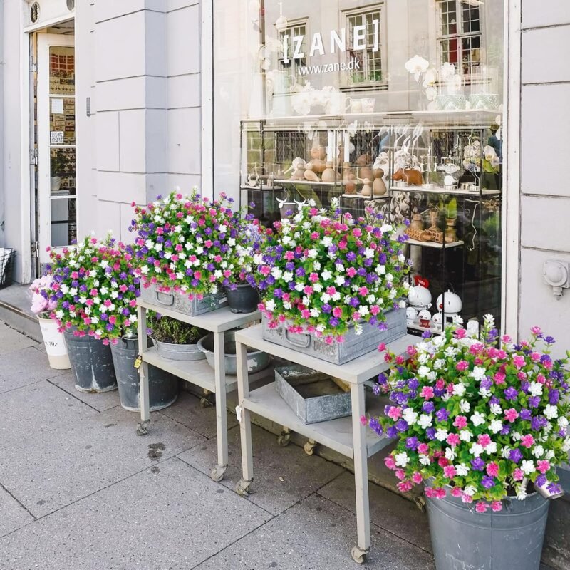 SOMYTING 9 Paquetes de Flores Artificiales para balcón Flores Artificiales Resistentes a los Rayos UV arbustos Verdes Plantas Artificiales eucalipto decoración para Interiores jardín Exteriores - Imagen 4