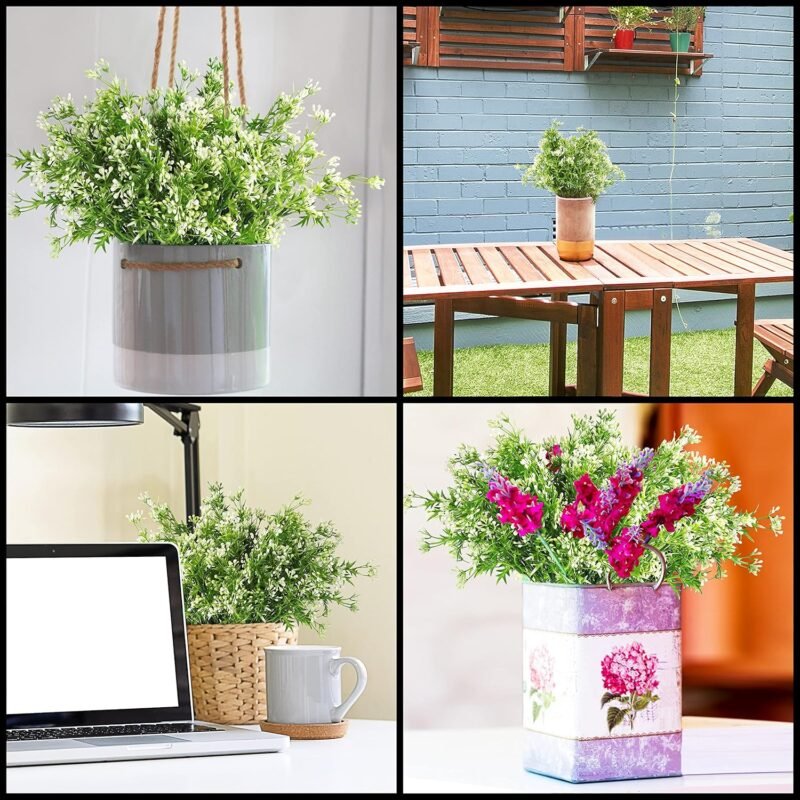 BELLE VOUS Juego de 6 Plantas de Plastico Plantas Artificiales Decorativas para Interior Exterior - Flores Pearl Grass para el Hogar, Jardín, Cesta Colgante, Arbustos, Coronas de Bodas y Oficinas - Imagen 6