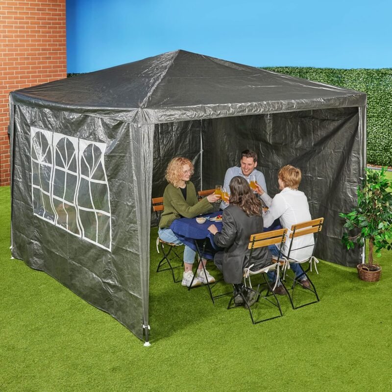 Relaxdays Paneles Laterales Carpa 3x3m, Set de 3, Paredes Pérgola, con Ventanas, Cierre de Contacto, Cerramientos Cenador, Gris, 200 x 300 x 0.1 cm - Imagen 2