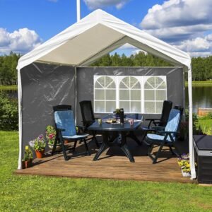 Relaxdays Set 2 Paneles Laterales Carpa, 2x3 m, Cortinas Cenador, con Ventana, Impermeables, Lonas Cierre Pérgola, Gris - Imagen 2