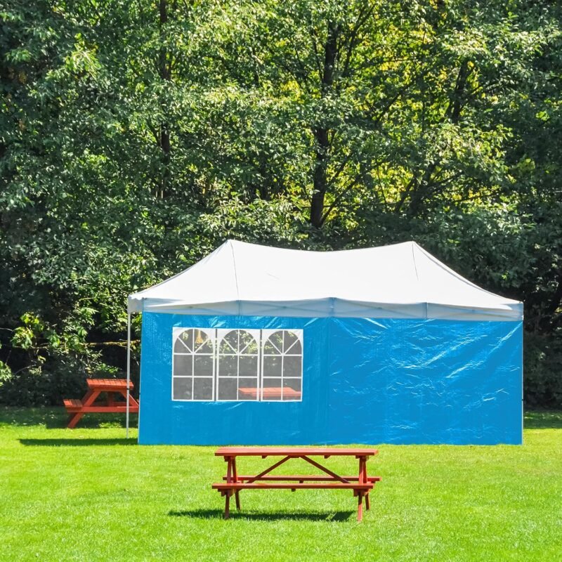 Relaxdays Set de 2 Paneles Laterales Carpa, 2x3 m, Cortinas Cenador, con Ventana, Impermeables, Lonas Cierre, Azul Claro - Imagen 5