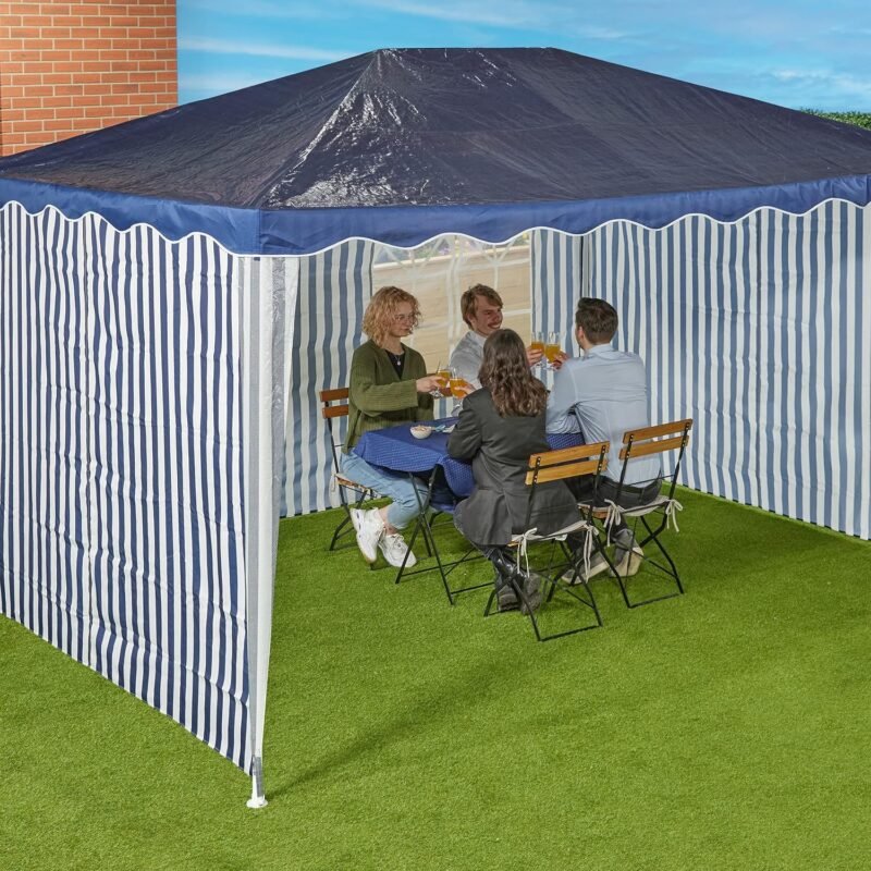 Relaxdays Laterales Carpa 3x4m, Set de 3, Impermeables, Cerramientos con Cierre de Contacto, Poliéster, Azul y Blanco, 200 x 400 x 0.1 cm - Imagen 2