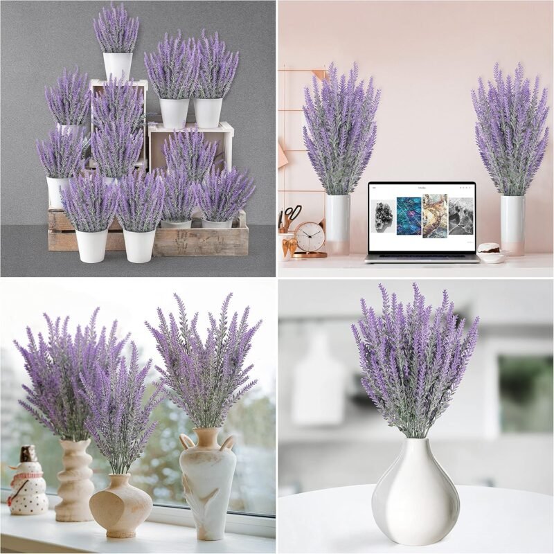 BELLE VOUS Pack de 12 Ramos de Lavanda Flores Artificiales Planta Lavanda Falsa Plástico Resistente UV para Decorar en Interiores y Exteriores para el Hogar, Jardín, Ramo de Boda, Decorar Ventana - Imagen 6