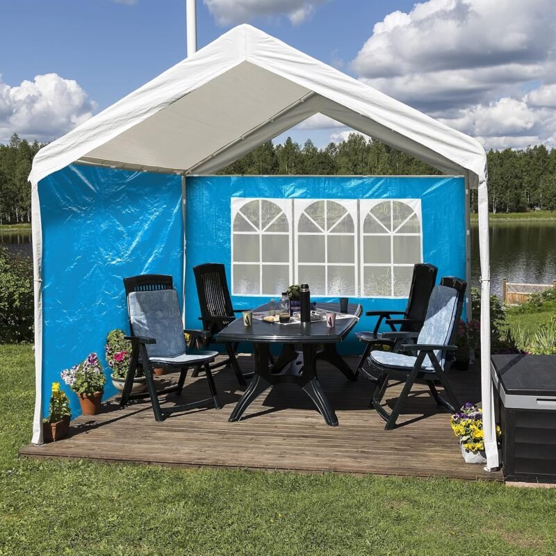 Relaxdays Set de 2 Paneles Laterales Carpa, 2x3 m, Cortinas Cenador, con Ventana, Impermeables, Lonas Cierre, Azul Claro - Imagen 2
