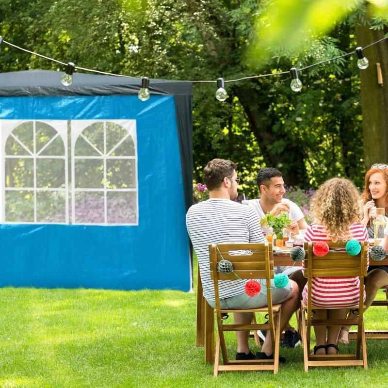 Relaxdays Set de 2 Paneles Laterales Carpa, 2x3 m, Cortinas Cenador, con Ventana, Impermeables, Lonas Cierre, Azul Claro - Imagen 3